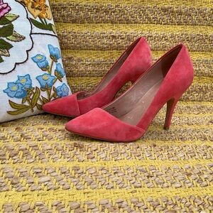 Madewell Red Suede Asymetrical Pumps Heels Size 7 Leather Stiletto
